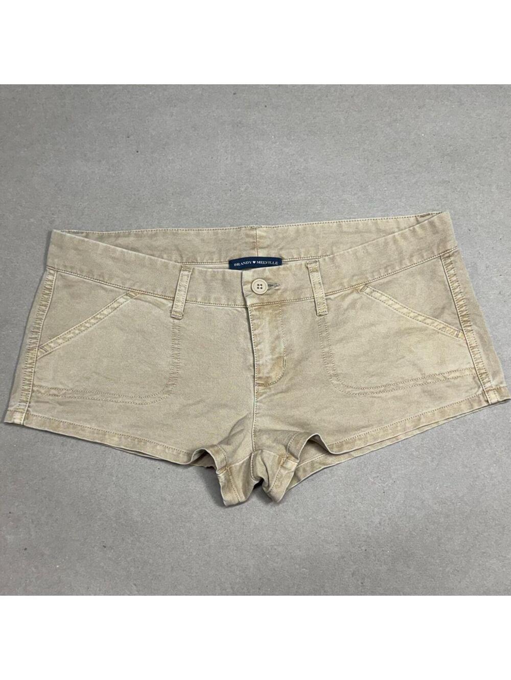 NWT Brandy Melville Tan Washed Cotton Low-Rise Utility Micro Shorts